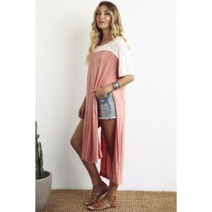 Free People Colorblock Bohemian Coral Tunic Dress